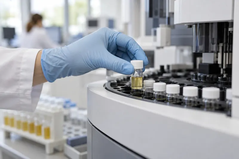 Probengefäß an einem Laborgerät zur Bestimmung von Alkoholmarkern