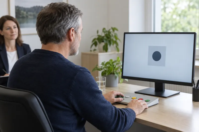 Mann bearbeitet einen computergestützten Leistungstest