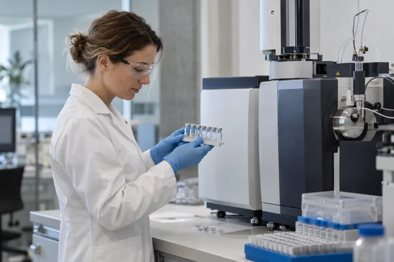 Laborfachkraft bereitet Proben für ein Analysegerät vor