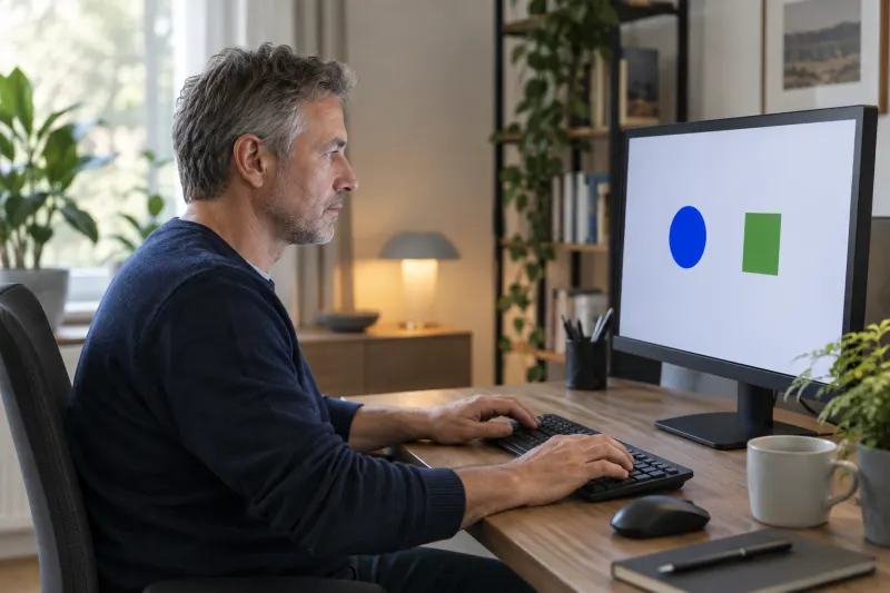 Erwachsener übt die Bedienung einer einfachen Computeraufgabe